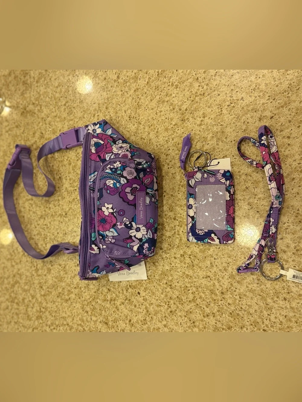 Vera Bradley Purple Floral Kids Belt Bag with ID Holder and Lanyard